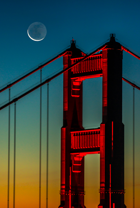 Marin Headlands Golden Gate Bridge San Francisco Bay Area California Crescent Moon Fine Art Landscape Photography Mark Lilly