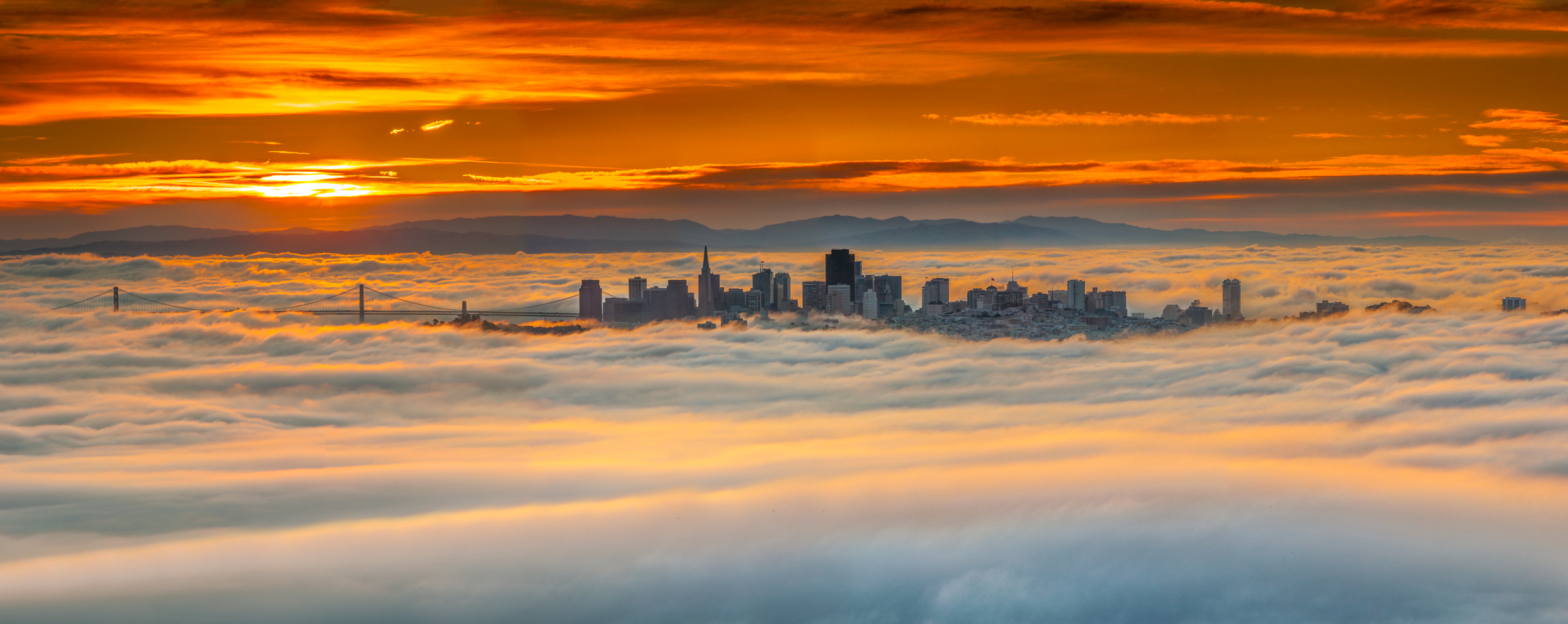 San Francisco Oakland Bay Bridge Fog Sunrise Panorama Fine Art Landscape Photography Mark Lilly