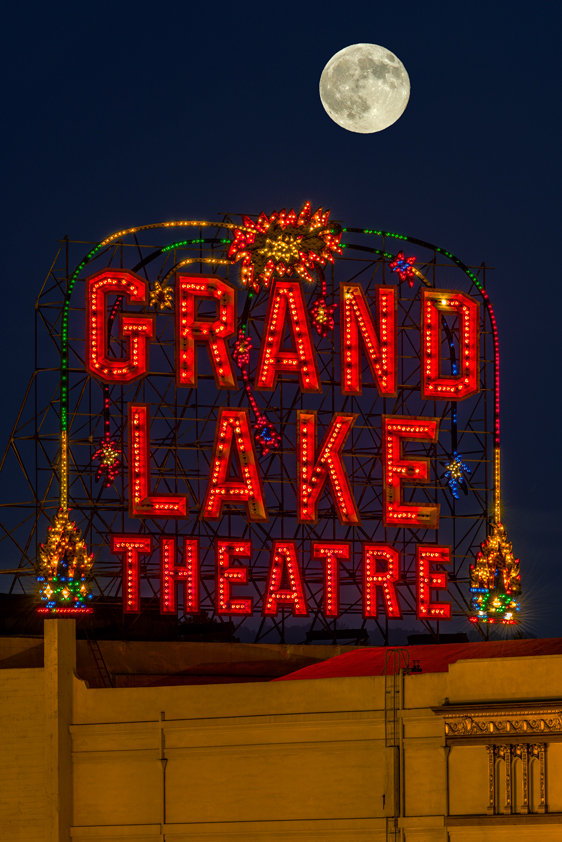Grand Lake Theatre Theater Moon Moonrise Oakland Lake Merritt East Bay Moon Fine Art Landscape Photography Mark Lilly