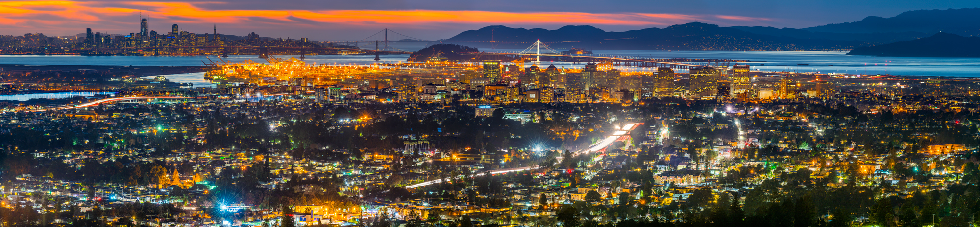 Oakland San Francisco Bay Area California Bay Bridge Golden Gate Bridge Panorama Fine Art Landscape Photography Mark Lilly