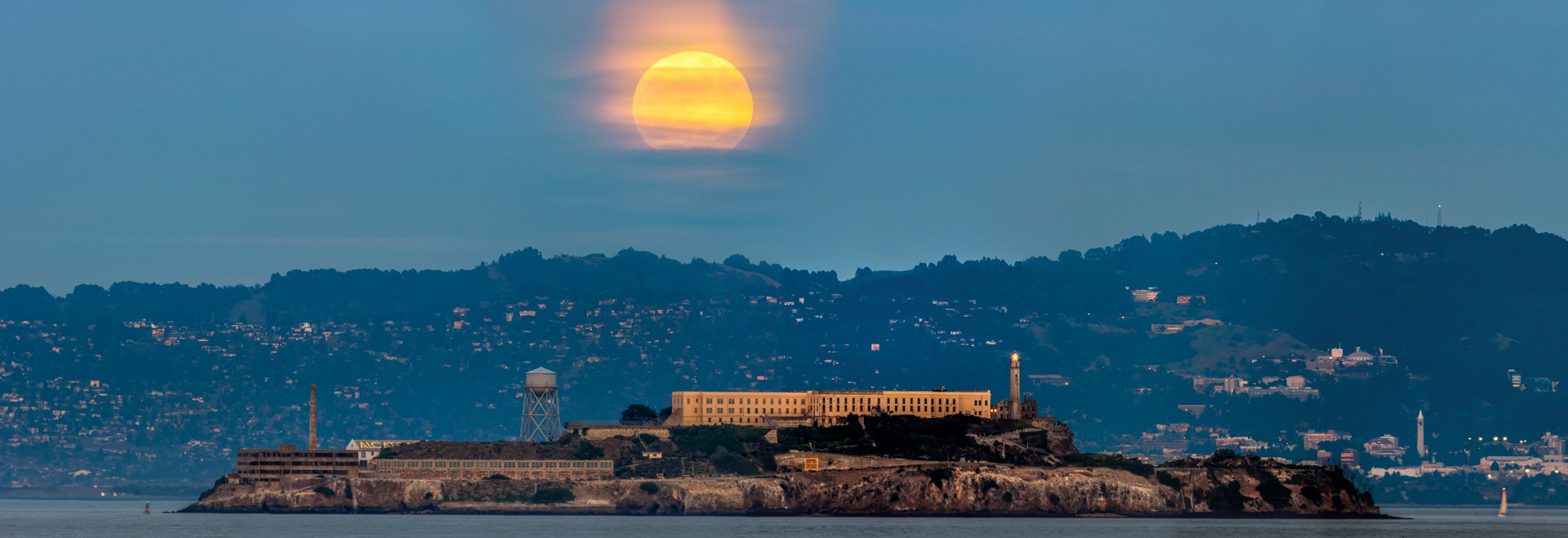 Berkeley Sather Tower Campenile Clock Tower East Bay California UC Berkeley Oakland Full Moon Panorama Fine Art Landscape Photography Mark Lilly