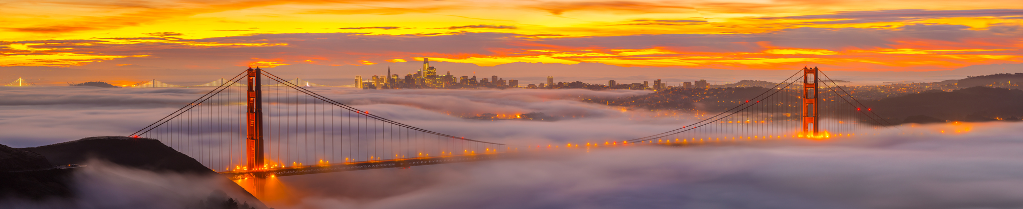 Marin Headlands Golden Gate Bridge San Francisco Bay Area California Fog Sunrise Hawk Hill Fine Art Landscape Photography Mark Lilly Panorama
