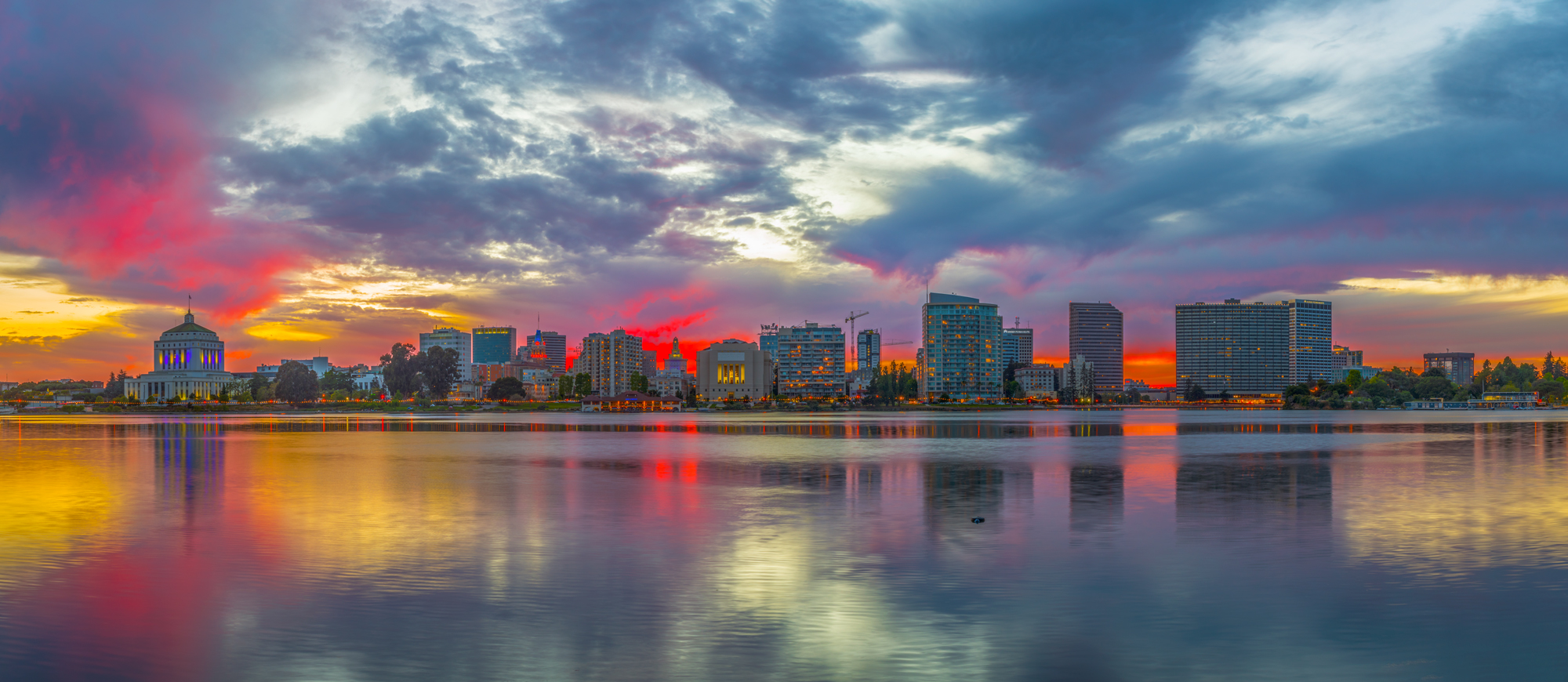Oakland California Lake Merritt Sunset Tribune Panorama Fine Art Landscape Photography Mark Lilly