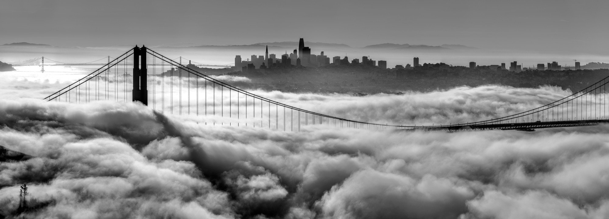 Marin Headlands Golden Gate Bridge San Francisco Bay Area California Fog Sunrise Hawk Hill Panorama Fine Art Landscape Photography Mark Lilly Panorama